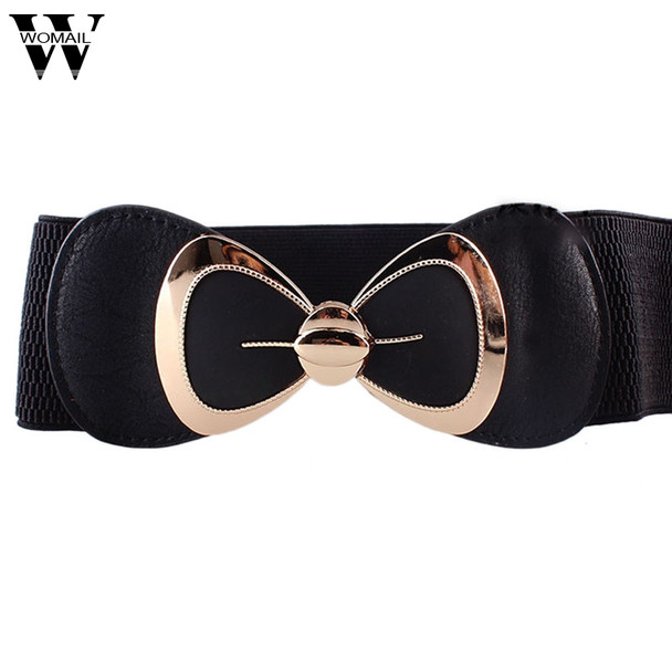 Women Fashion Bowknot Buckle Waistband Wide Elastic Stretch Waist Belt Amazing May 25