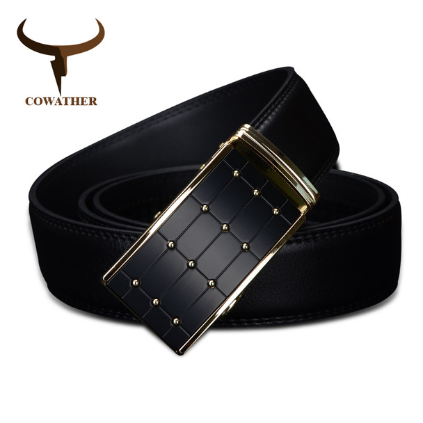 COWATHER 2017 high quality cow genuine fashion leather men`s belts for men strap automatic buckle cinto masculino110-130cm long