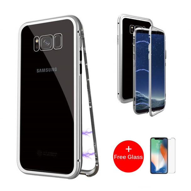  Magnetic Adsorption Flip Phone Case for Samsung Galaxy S8 S9 Plus Note 8 9 S7 Edge Cases Magnet Metal Tempered Glass Back Cover 