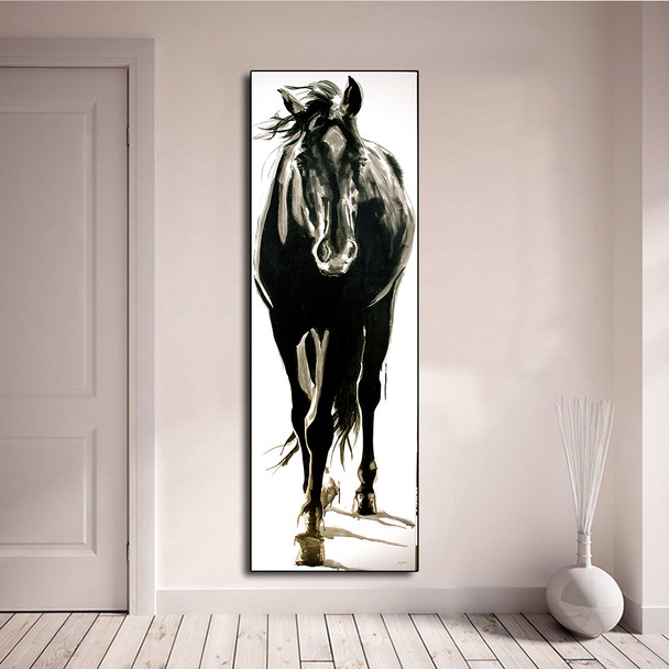 AAVV Posters and Prints Wall Art Animal Oil Painting Dog Canva Picture for Living Room Black and White Horse Home Decor No Frame 