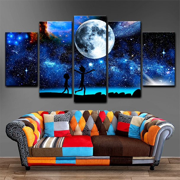 Canvas Paintings Home Decor 5 Pieces Rick And Morty Pictures HD Prints Starry Sky Moon Poster For Living Room Wall Art Framework