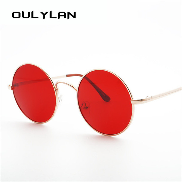 Oulylan Retro Round Sunglasses Men Women Brand Designer Red Sun glasses Female Vintage Metal Big Sunglasses UV400 Mirror Shade