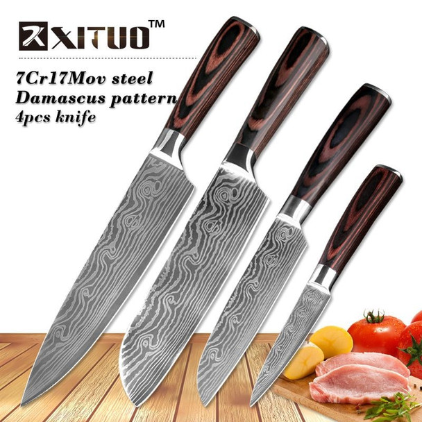 XITUO Kitchen Knife Imitative Damascus Steel Chef Knives Cooking Tools 3.5"5"7"8" Inch 4pcs Set Japanese Santoku Utility Gift