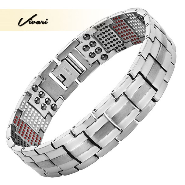 Vivari Men's Health Magnetic Bracelet For Men Silver Plated Pure Titanium Bangle Magnetic Ion Germanium Far Infar Red Bracelets