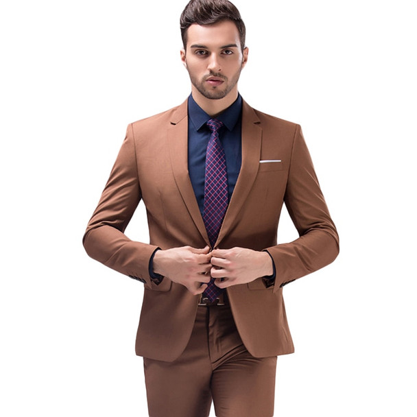 Jacket+Pants Brown Green Burgundy Black Pink Suits Men 2018 Brand Slim Fit Groom Wedding Suit Korean Fashion Party Prom Wear