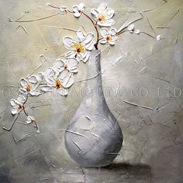  Skilled Artist Handmade High Quality Modern Vase Flower Oil Painting on Canvas Handmade White Flower Oil Painting for Wall Art