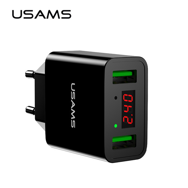 USAMS LED Display Dual USB Phone Charger EU/US Plug The Max 2.2A Smart Fast Charging Mobile Wall Charger for iPhone iPad Samsung