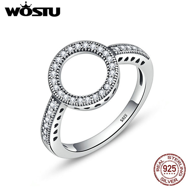 WOSTU 2022 Real 925 Sterling Silver Lucky Circle Finger Rings For Women Fashion Jewelry Gift CQR041