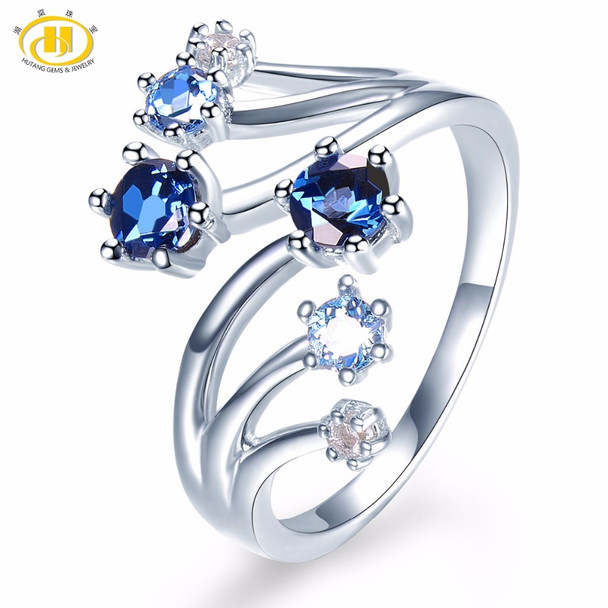  Hutang Engagement Rings Natural Gemstone Sky Blue London Topaz Solid 925 Sterling Silver Ring Fine Jewelry for Presents Gift NEW