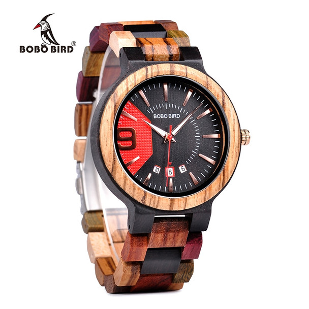 BOBO BIRD New Military Design Unique Dail Auto Date Colorful Wood Band Wristwatch Father's Day Gift