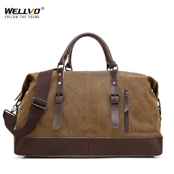 Canvas Leather Men Travel Bag Carry on Luggage Duffel Bags Large Travel Tote Patchwork Weekend Crossbody Bag Overnight XA38WC