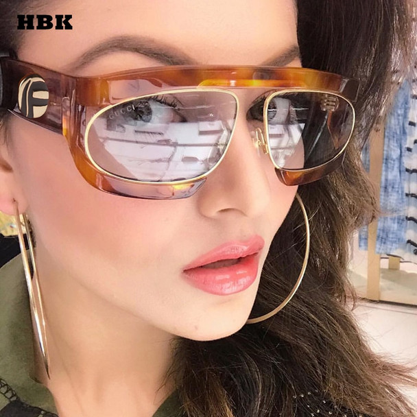 HBK Oversized Italy Luxury Sunglasses Women Transparent UV400 Gradient Retro Fashion New Vintage Classic Sun Glasses Oculos De