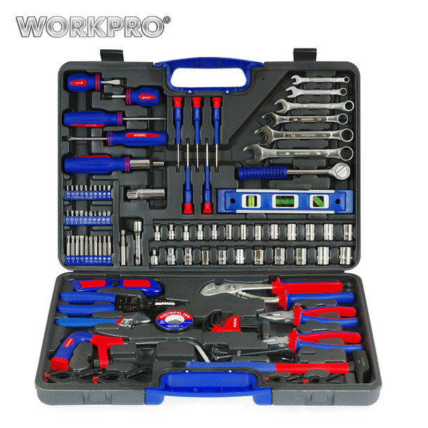 WORKPRO 139PC Home Repair Tools Set Screwdrivers Bits Set Pliers Sockets Spanner Wrench Saw Hammer Household Tool Kits