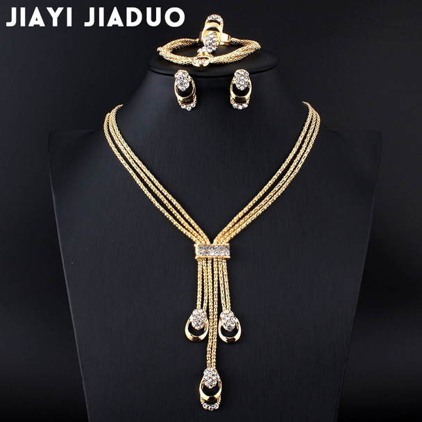 jiayijiaduo New fashion Women Vintage Gold-color Bridal Rhinestone nigerian wedding african beads jewelry set 