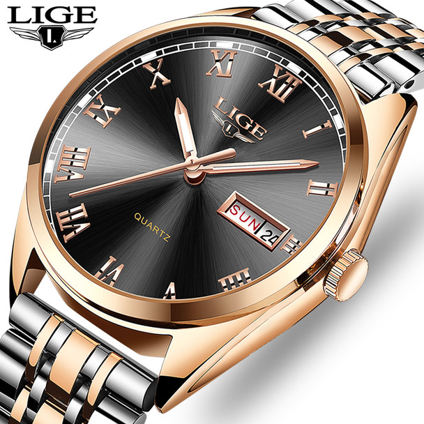 2019New LIGE Watches Men Top Brand Fashion Chronograph Male Stainless Steel Waterproof Business Men WristWatch Relogio Masculino