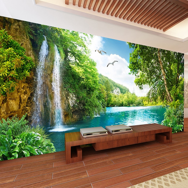 Custom 3D Wall Mural Wallpaper Home Decor Green Mountain Waterfall Nature Landscape 3D Photo Wall Paper For Living Room Bedroom