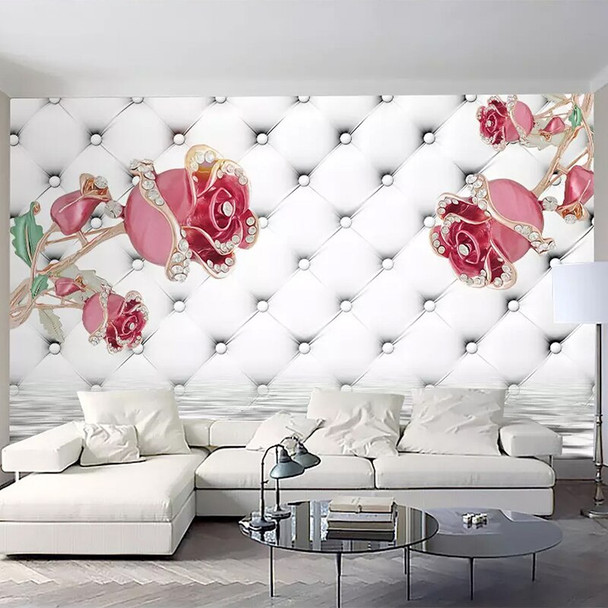 Custom Murals Wallpaper 3D Luxury Pink Roses Soft Roll Photo Wall Painting Living Room Bedroom Background Wall Home Decor Fresco