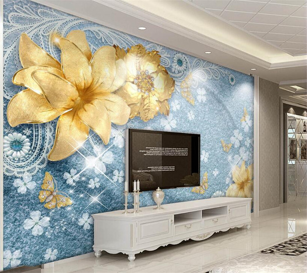 Beibehang Custom Wallpaper 3d Luxury Gold Jewelry Flowers