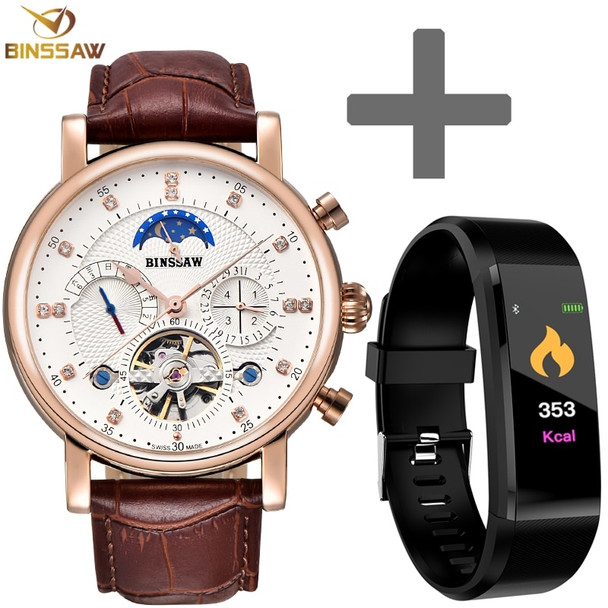  BINSSAW Men Tourbillon Luxury Fashion Casual Brand Leather Sport Automatic Mechanical Watch Kid Women Mens Smart Set Watches