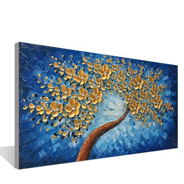 Blue lucky tree modern canvas painting in living room dining room bedroom interior wall mural art hand painted oil painting