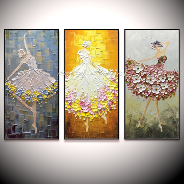 Large Lovely Ballet Dancer Hand Painted Modern Abstract Palette Knife Oil Painting On Canvas Wall Art For Living Room Home Deco