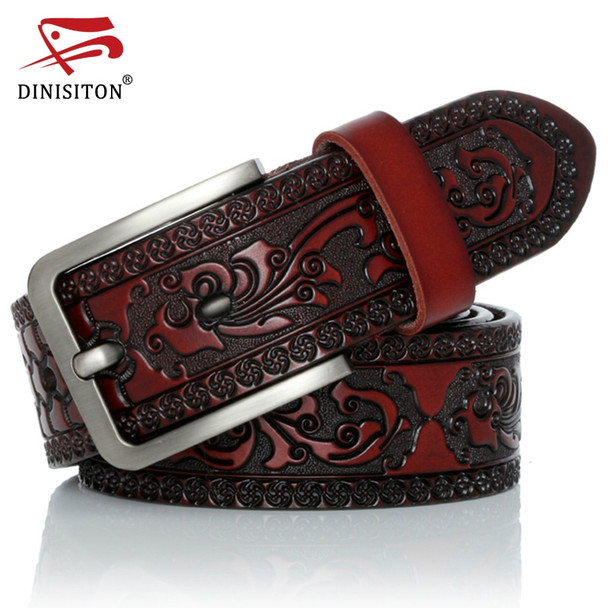 DINISITON Genuine Leather Belts for men Designer Belt Male Print Vintage Pin Buckle Luxury Strap New Fashion High Quality YH918