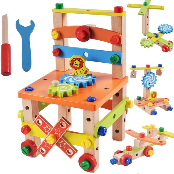 DIY Wooden Disassembly Chair Tool Assembly Of Nuts Chair Children's Puzzle Toys Wooden Block Toys Gift for Children 2 Models