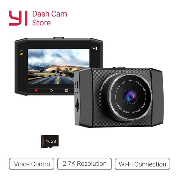 YI Ultra Dash Camera Recorder With 16G Card 140 Wide Angle Resolution Car DVR Dash Cam Voice Control sensor 2.7-inch Widescreen