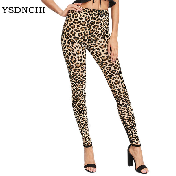 YSDNCHI 2019 Fashion Women Leggings Slim High Waist Elasticity Leggings Leopard Printing leggins Woman Pants Cotton Leggings