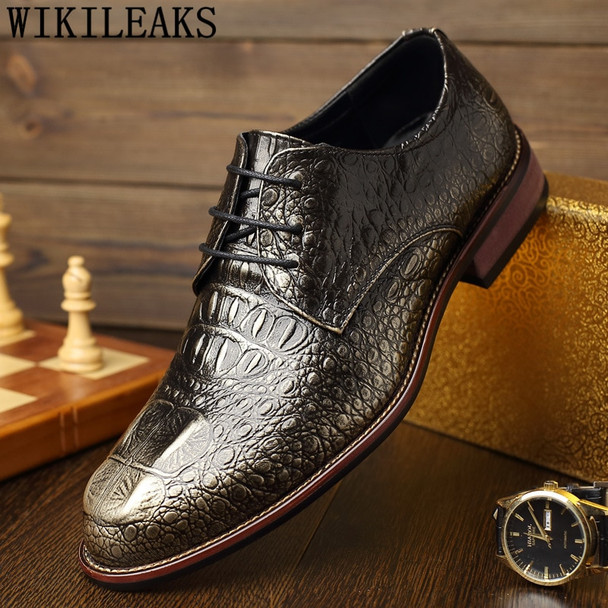Italian Men Formal Shoes Pointed Toe Genuine Leather Oxford Shoes For Men Dress Shoes Business Crocodile Shoes Zapatos De Hombre