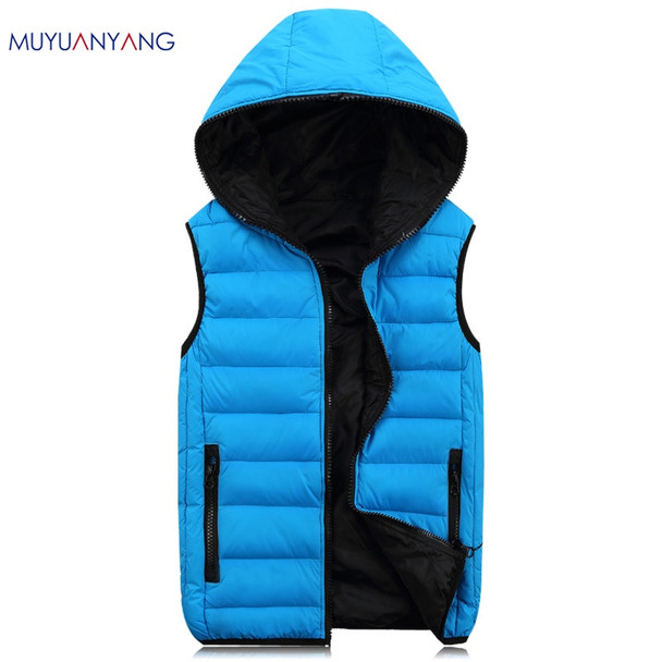 Mu Yuan Yang Fashion Men's Vest Winter Men Hooded Vest Male Fashion Cotton-Padded Waistcoat Jacket and Coat Warm Vest 3XL 4XL