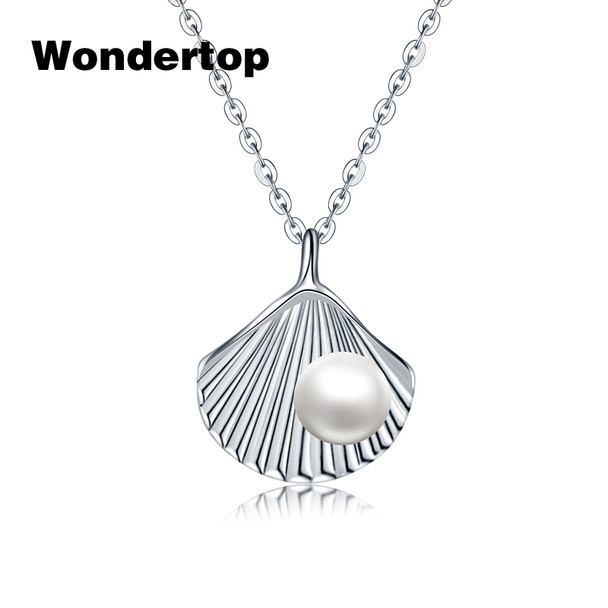 Wondertop Original 925 Sterling Silver Freshwater Pearl Shell Necklaces &amp; Pendants For Women Fashion Jewelry 15.8 Inch length