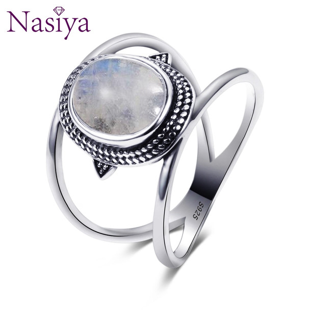 Nasiya Newest Luxury Oval Natural Moonstone Rings For Men Women Solid 925 Silver Jewelry Gemstone Rings Party Gift
