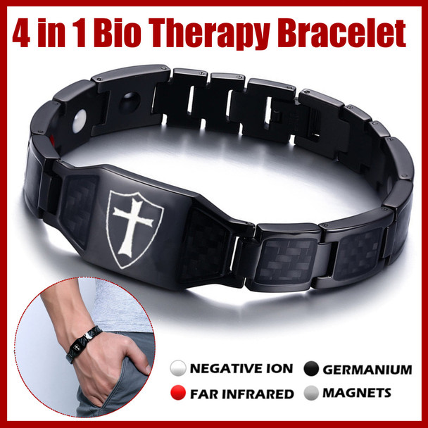 Stainless Steel Carbon Fiber Bangles Man s Templar Cross In Black Sliver Watch Brands Magnetic Health Thready Bracelet Men