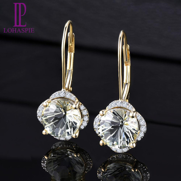 LP Solid 14KY Gold Diamond Earrings Natural Green Amethyst 3.79CT Special Daisy cutting Fine Fashion Gemstone Jewelry For Gift 