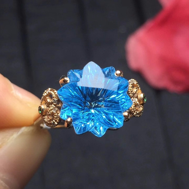 Topaz Ring Fine Jewelry Real 18 K Rose Gold AU750 Jewellery 100% Natural Blue Topaz Gemstone Female Rings for Women Fine Ring