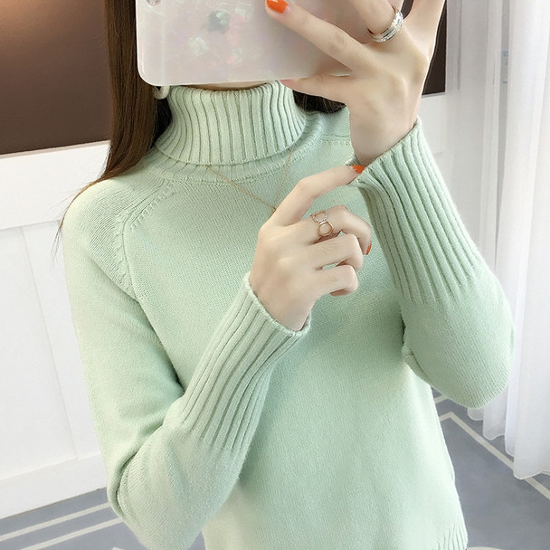 Women Turtleneck 2019 Winter Thick Warm Knitted Pullover Sweater Women Jumper Long Sleeve Green Pink Khaki Sweater Female