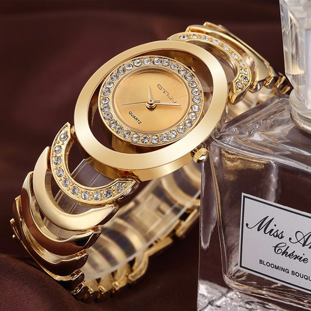 CRRJU Watches Women Top Luxury Brand Crystal Gold Ladies Quartz Wristwatches Bracelet Steel Watch
