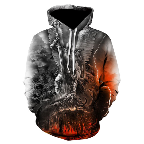 Men clothes 2019 Skull Hoodie Men/Women Angel Demon War 3D Print Hoodies Cool Sweatshirt Autumn Casual Hooded Tops Plus Size 5XL