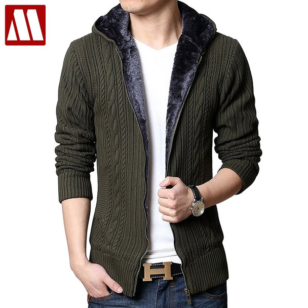 Jacket Men 2019 Winter Thick Velvet Cotton Hooded Sweatercoat Fur Jackets Mens Padded Knitted Casual Sweater Male Cardigan Coats