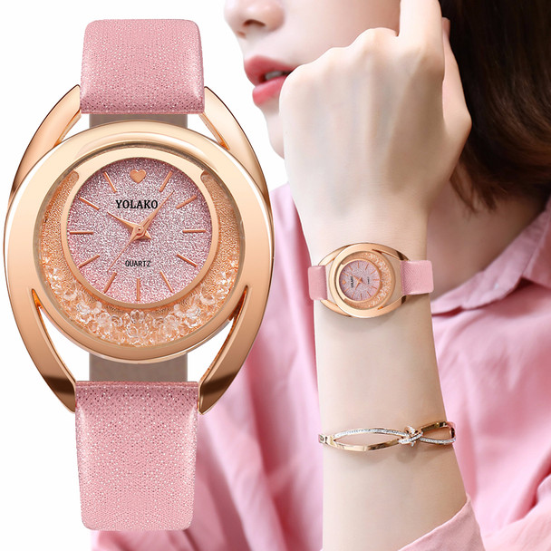 Women Rhinestone Watch Luxury Leather Moving Diamond Clock Quartz Watches YOLAKO Brand Relogio Feminino