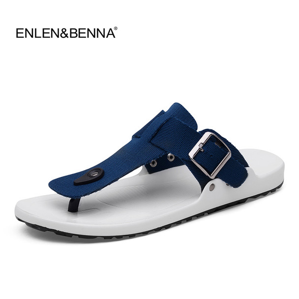 2018 Canvas Sandals Men Black Blue Grey Flip Flops Casual Flat Sandals Summer Beach Slipper Men Comfort Design Flip Flops Shoes