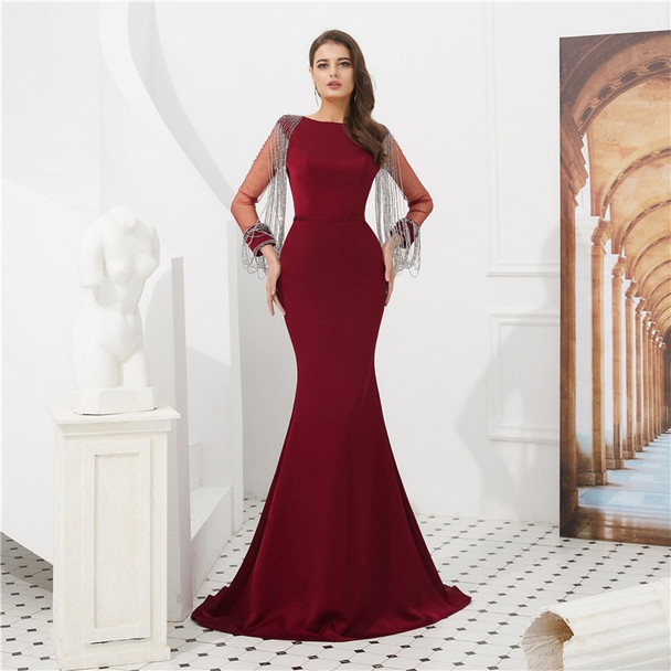 Scoop Illusion Long Sleeves Mermaid Prom Dresses Beading Slim Fishtail Women Fashion Party Gowns Evening Dress Custom