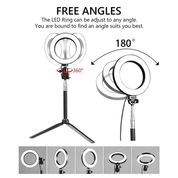 8 inch Selfie Ring Light with Tripod Stand and Phone Holder, 8 inch Dimmable LED Camera Ring Light with 3 Light Modes