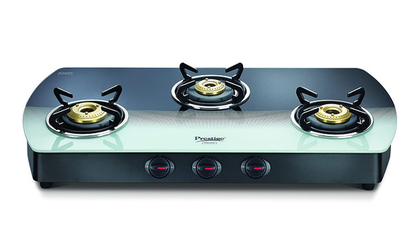 Prestige Premia Schott Glass 3 Burner Gas Stove, Manual Ignition, Multi-color