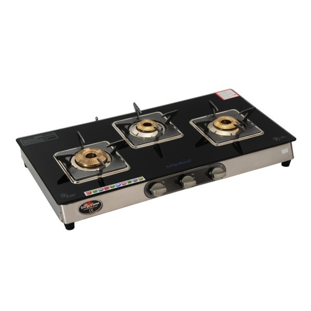 SURYA FLAME 3B BELLO BLK SS AUTO GAS STOVE