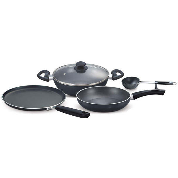 Prestige Hard Anodised Aluminium Magna Cookware Kitchen Essential Set 4-Pieces Black 