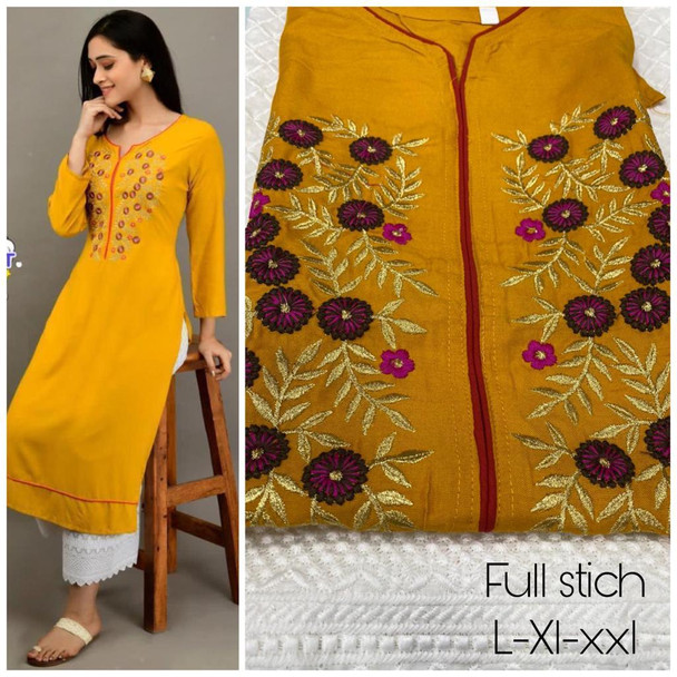 New Designer work Top Palazzo  Hot and Latest Palazzo   Kurtis-Yellow L-XL-XXL