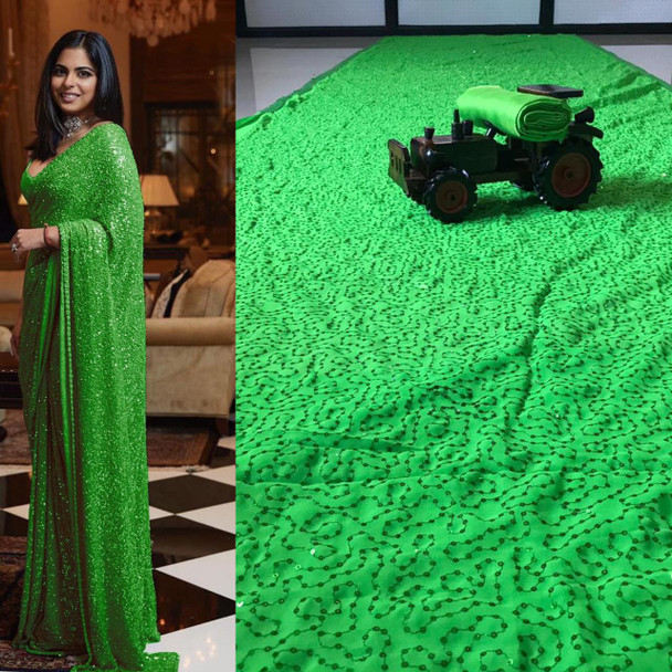 New Heavy Georgette Green Saree with Full Satari Sequence Work