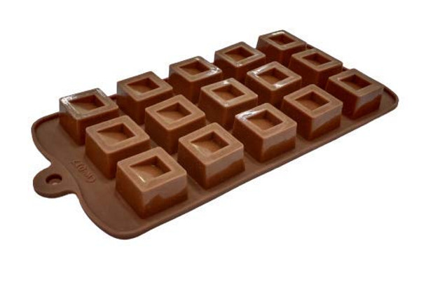 DIY Silicone Box/Cuboid Shape Chocolate Making Mould, 15 Slots, Food Grade, Brown
